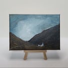 Crofters Cottage, Mini Scottish Landscape Painting with Display Easel