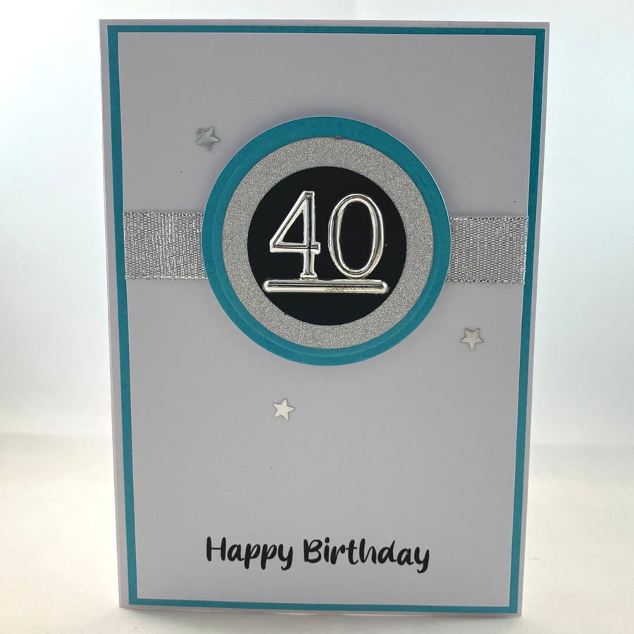 Turquoise and silver 40th Birthday card