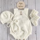 Merino wool Romper, bonnet and boots