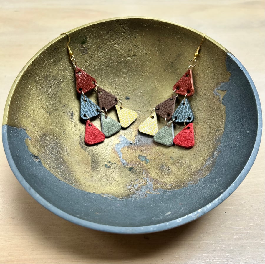 Leather chandelier earrings in multi colour