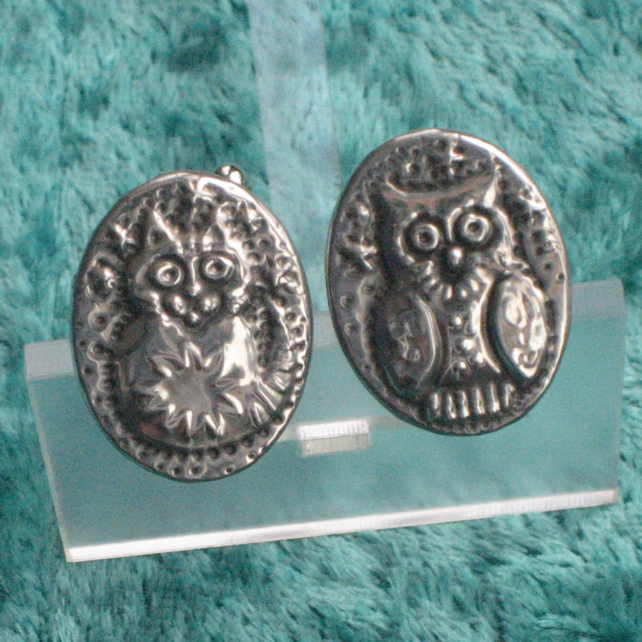  The Owl and the Pussycat Cufflinks in Silver Pewter