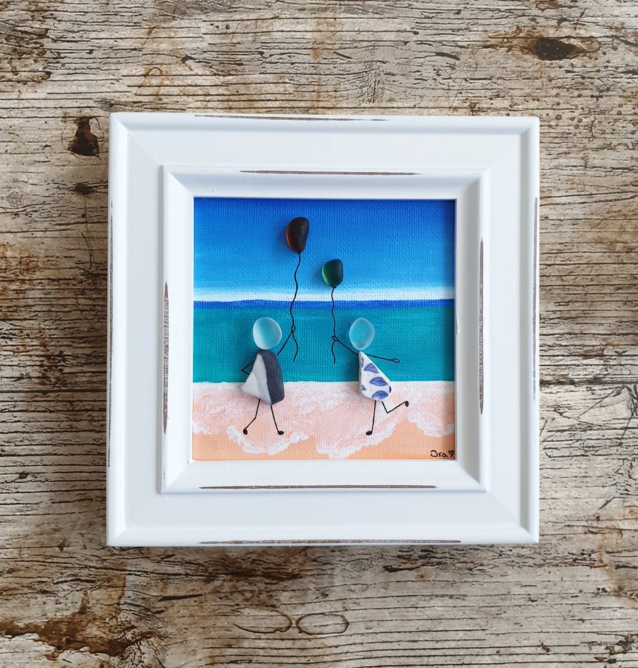 Seaglass and seapottery canvas art BEST FRIENDS