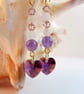 Swarovski Crystal Heart, Amethyst and Rose Quartz Earrings - Handmade In Devon. - Image 1