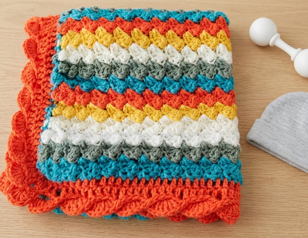 Handcrafted Crochet Baby Blanket – Bright & Colorful Stripe Nursery Throw