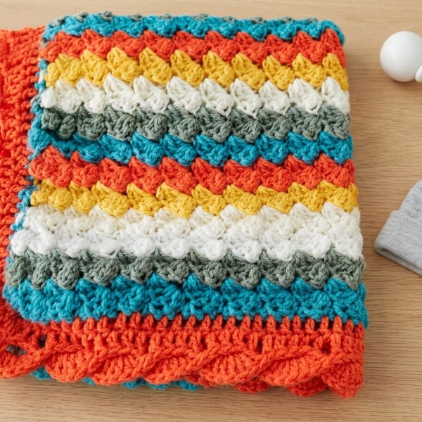 Handcrafted Crochet Baby Blanket – Bright & Colorful Stripe Nursery Throw