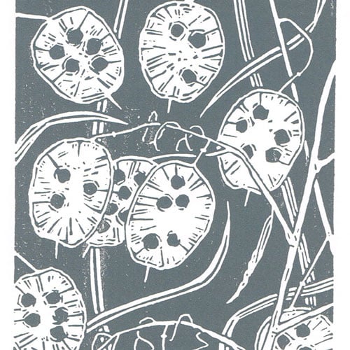 Honesty charcoal grey - Linocut Print