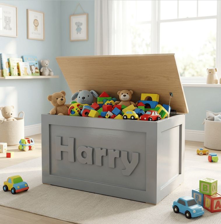 Personalised Toy Box Handmade With Soft Close Choice, Storage, Oak Lid