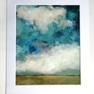 Original Landscape Art, Green Painting in White Mount 12"x10"