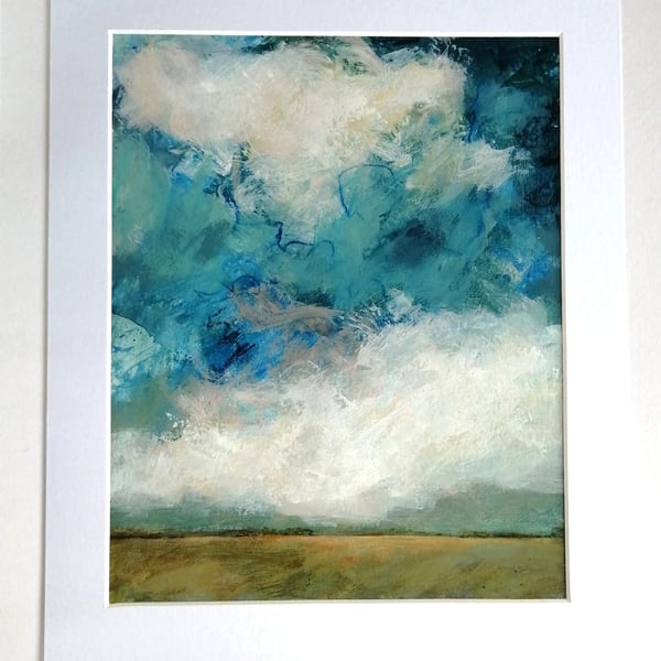 Original Landscape Art, Green Painting in White Mount 12"x10"