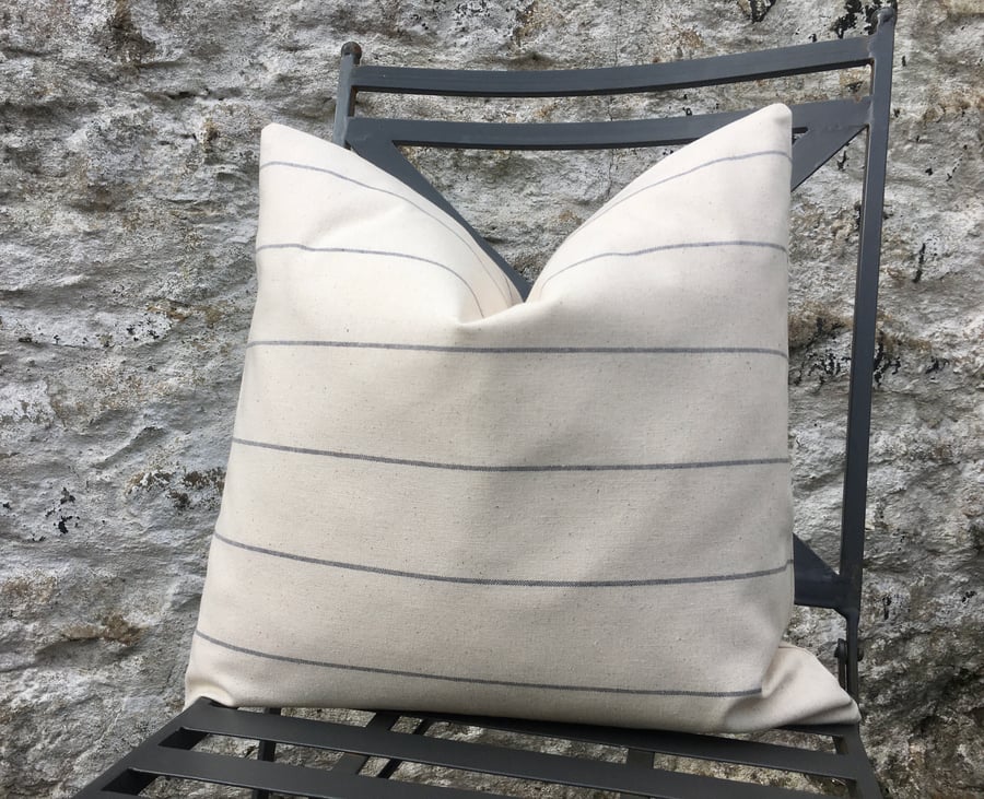 Cream and Grey Striped Cushion Cover