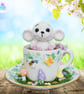 Crochet white mouse in an espresso teacup. Mouse ornament. Mouse decoration.