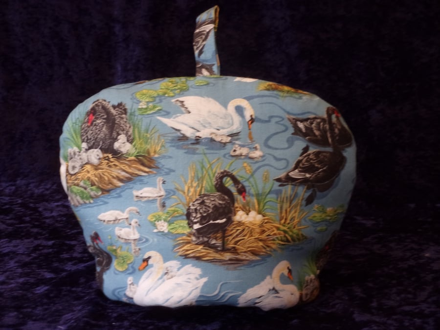 Small Tea Cosy for 2 Cup Teapot with Black and White Swans
