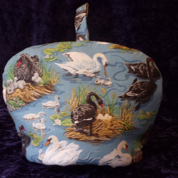 Small Tea Cosy for 2 Cup Teapot with Black and White Swans