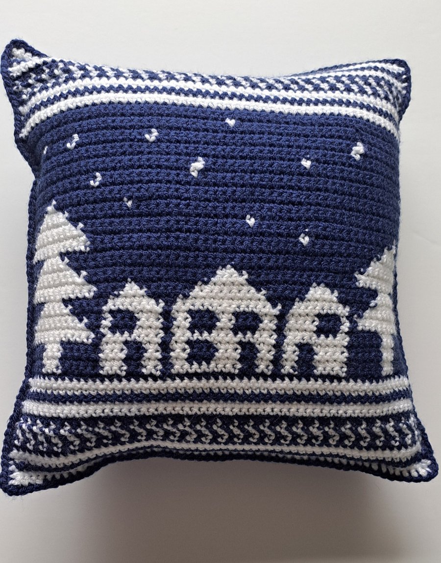Crochet cushion. Handmade Christmas Scene