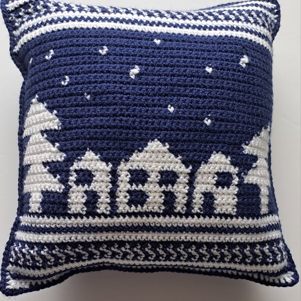 Crochet cushion. Handmade Christmas Scene