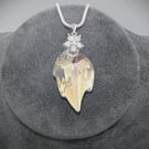 Crystal Leaf pendant  Flower bail  Silver chain  One off