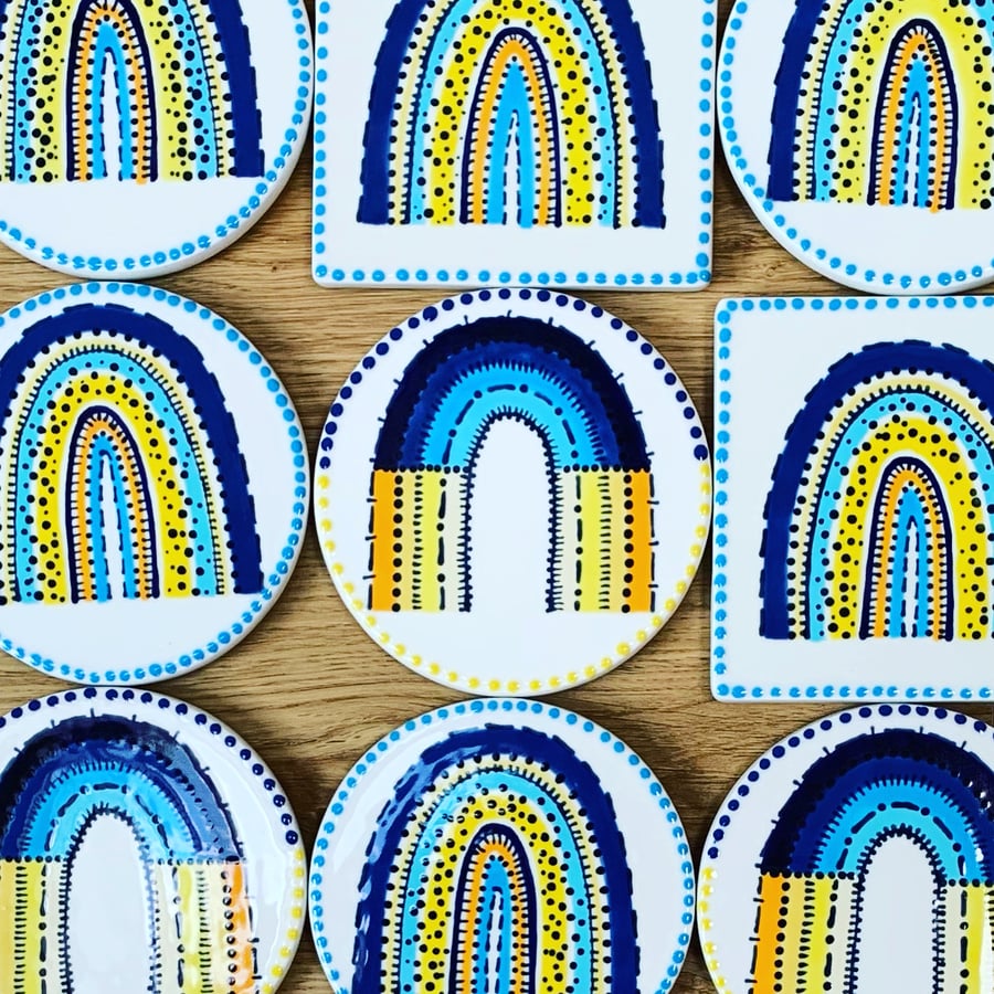‘Hope for Ukraine’ Hand Painted Ceramic Rainbow Coaster