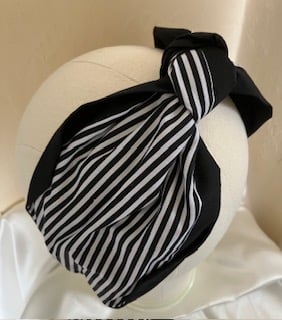 Meg - Black & White Stripe 40s Style Cotton Turban Headband