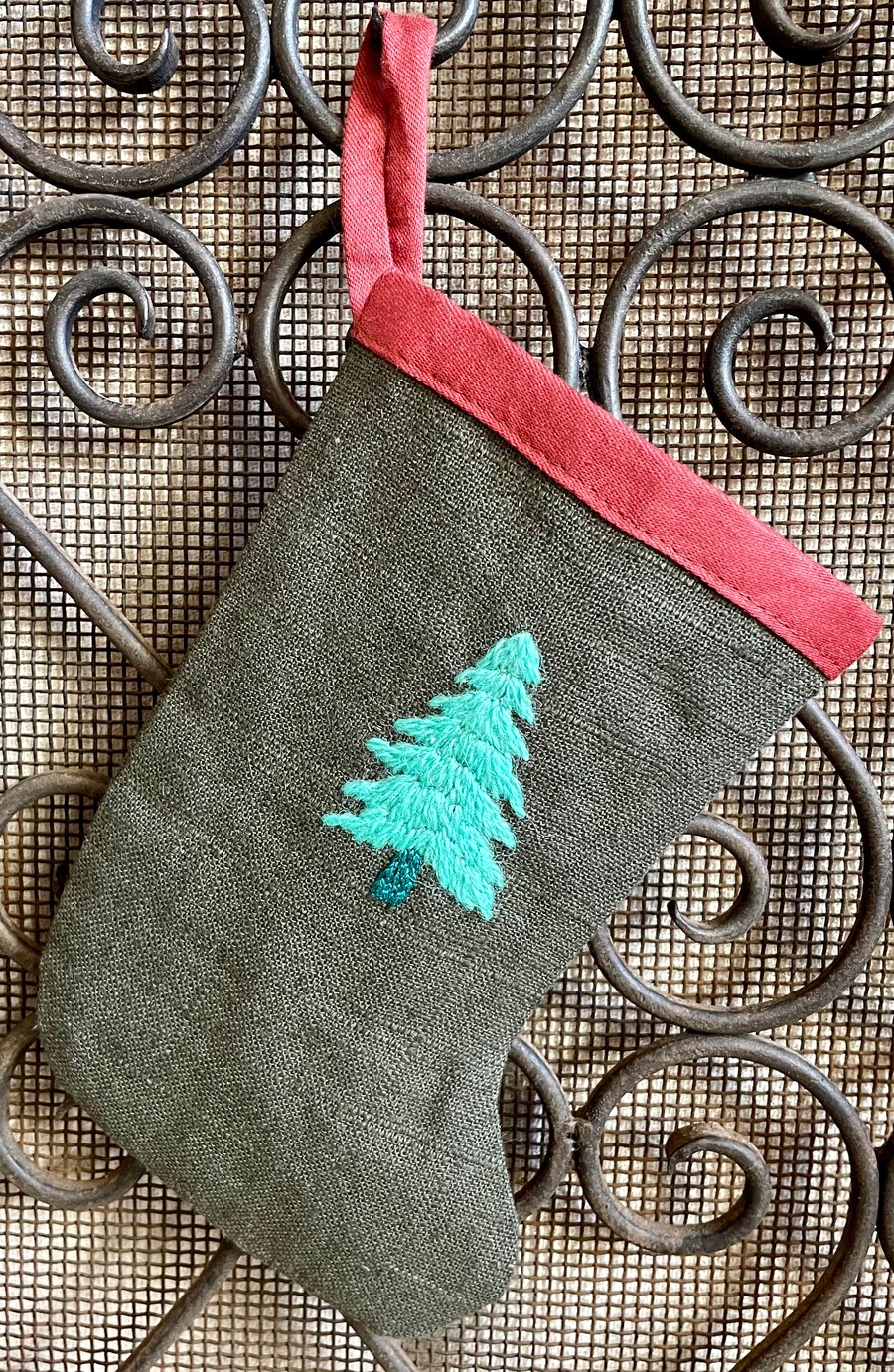 Hand Embroidered Christmas Stocking