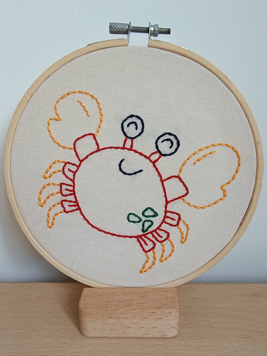 Beginners crab themed embroidery stitching hoop, sewing craft kit for children