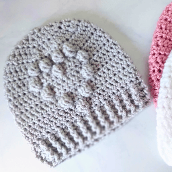 Grey Heart Beanie Hat Crochet In Sizes Newborn Up To Adult