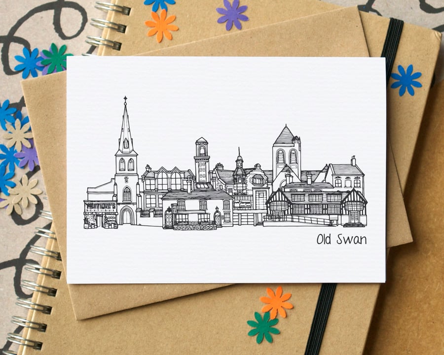 Old Swan Liverpool Skyline Greetings Card