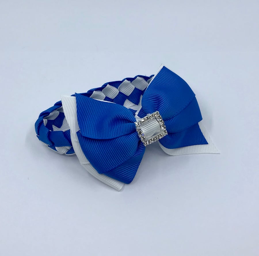 School Royal Blue and White pleated bun wrap