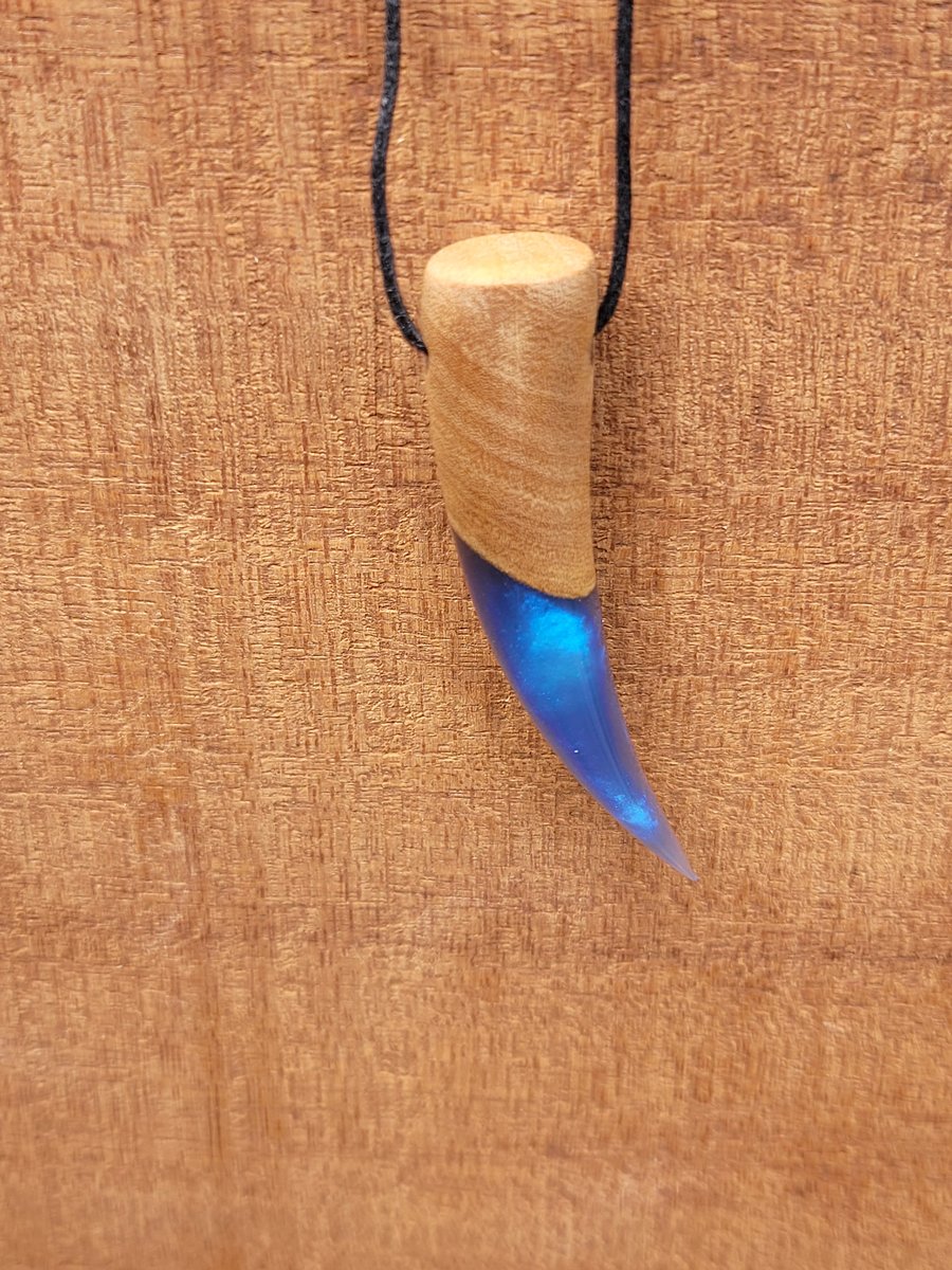 Olive wood and blue resin pendant - free UK postage