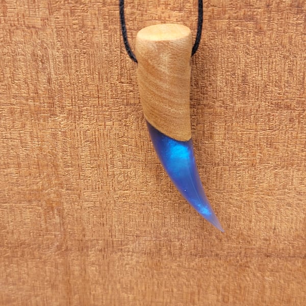 Olive wood and blue resin pendant - free UK postage