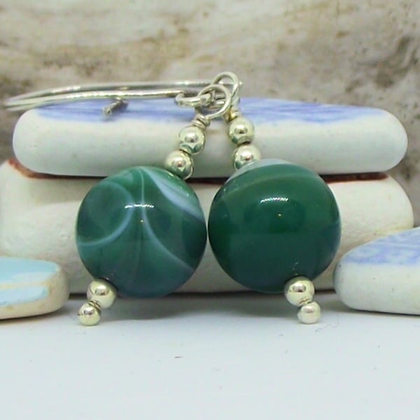 Striped green agate earrings 