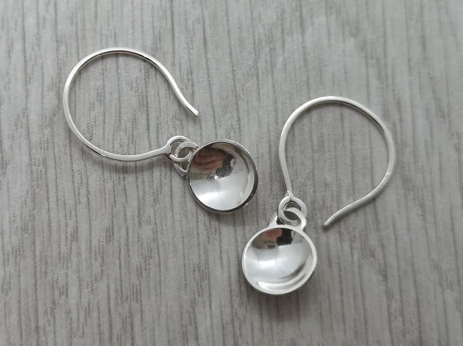 Domed Silver Drop Earrings