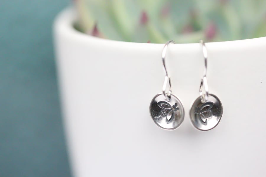 Cute sterling silver drop bee earrings