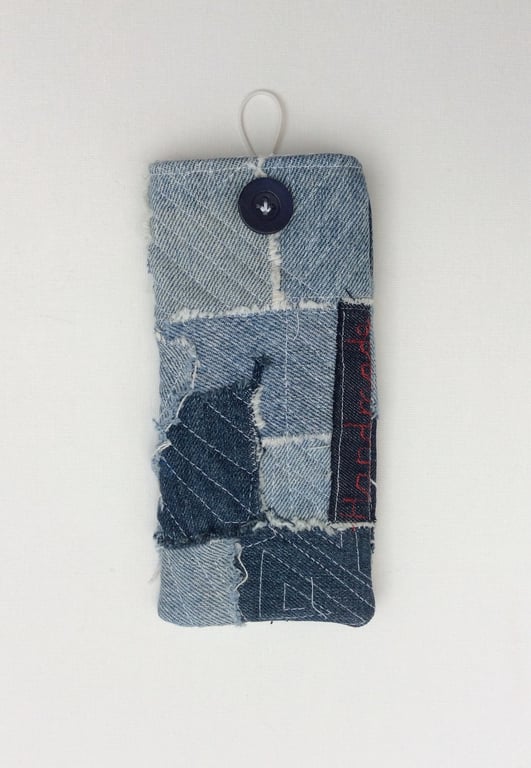 Japanese Boro inspired fabric glasses case, sunglasses case, recycled denim
