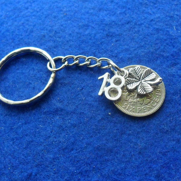 18th Birthday gift for a man lucky sixpence coin keychain for an 18th birthday g