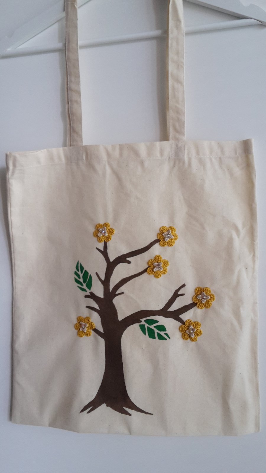 Crochet Flower tote bag- Hand Painted 