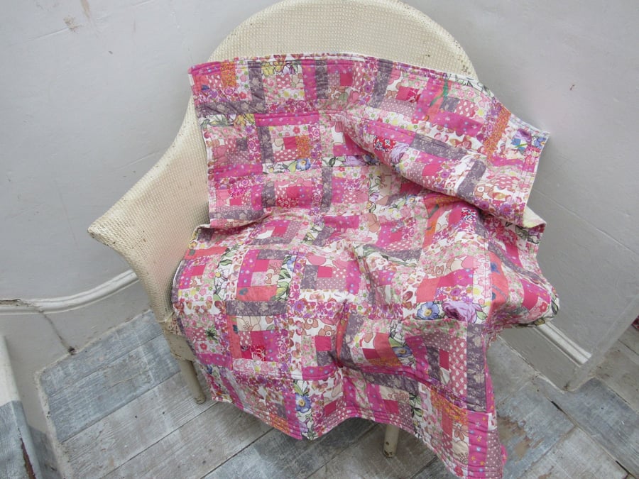 Hot Pink Floral Cotton Patchwork Lap Quilt