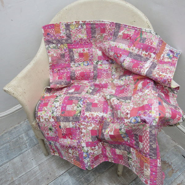 Hot Pink Floral Cotton Patchwork Lap Quilt