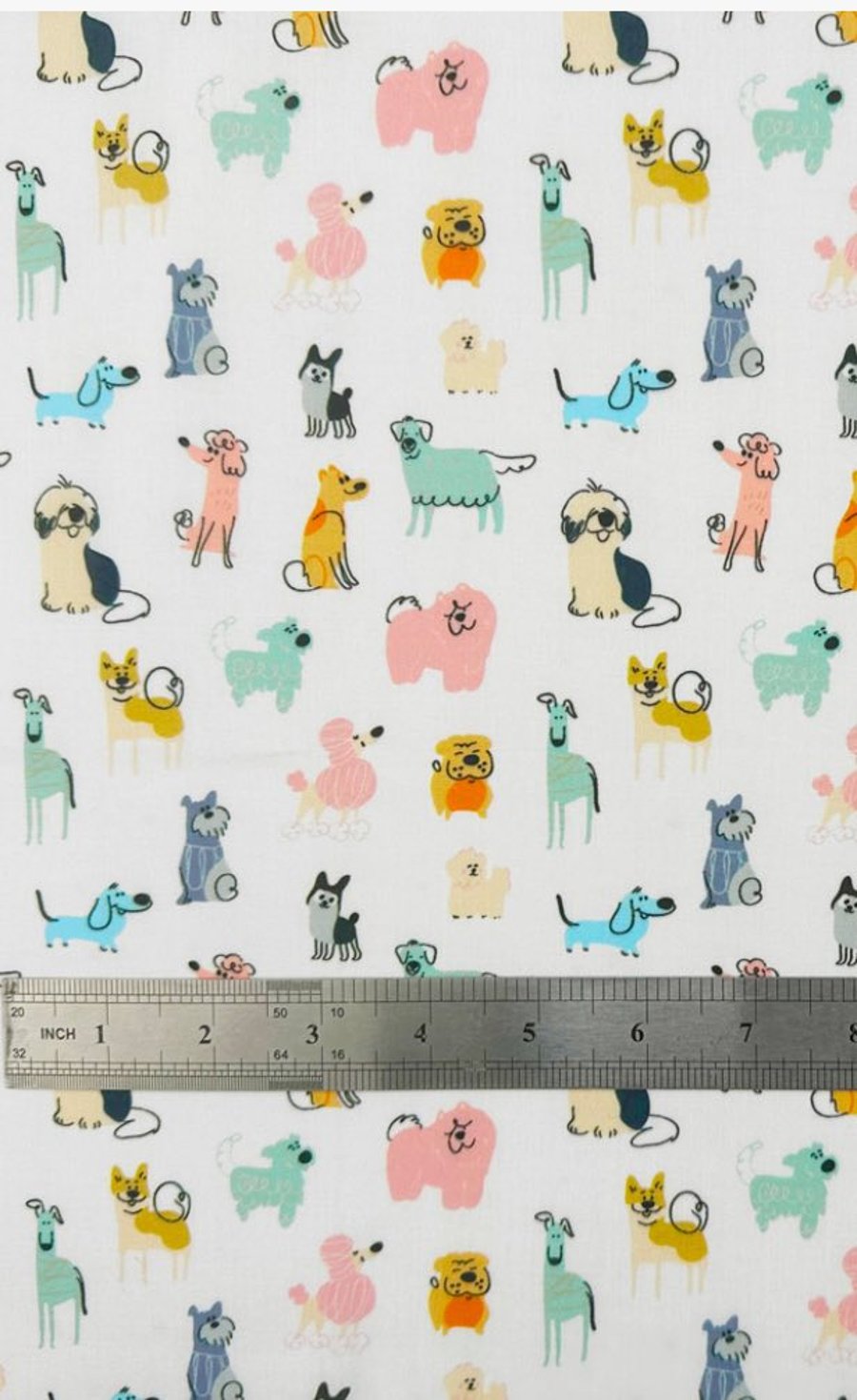 polycotton fabric material scribble dogs puppies 