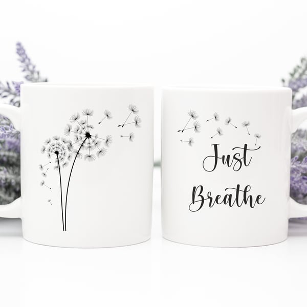 Just Breathe Dandelion mug, wind flower, gift for her