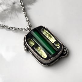 Mosaic Necklace, Glass Necklace, Green Necklace