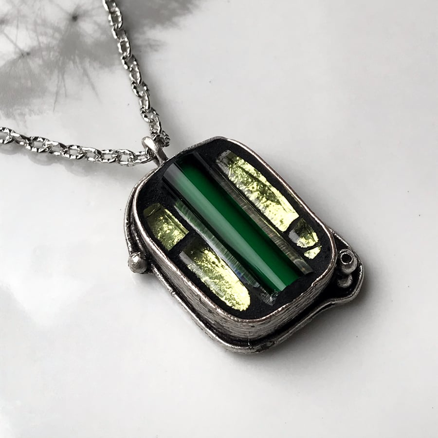 Mosaic Necklace, Glass Necklace, Green Necklace