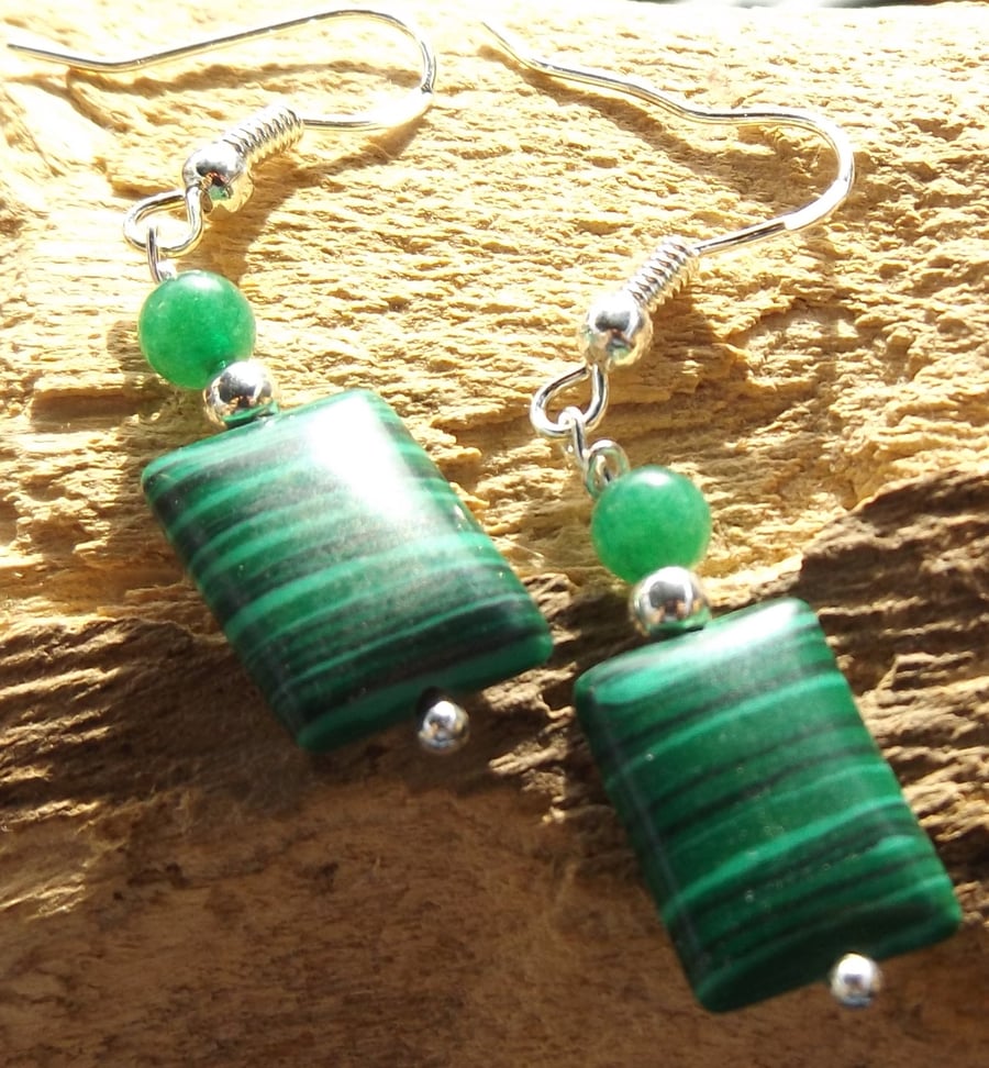 Sterling silver Malachite and Jade earrings 