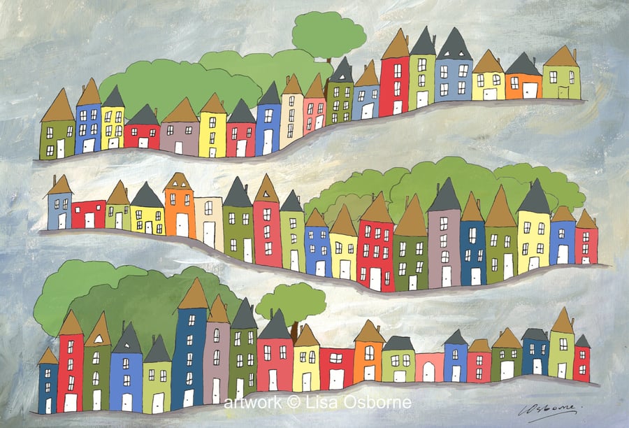 Hilly streets - art print - houses