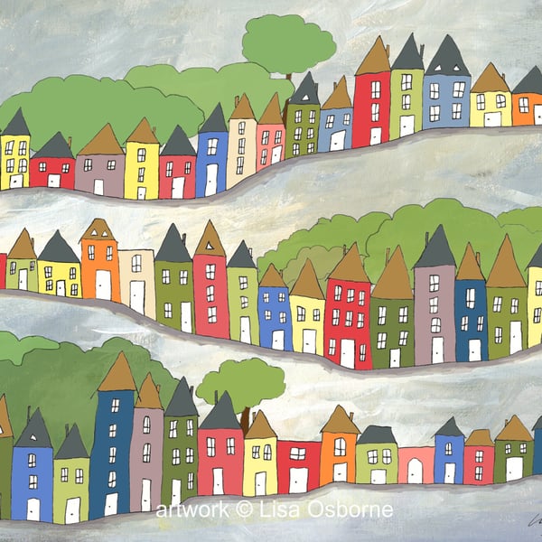 Hilly streets - art print - houses