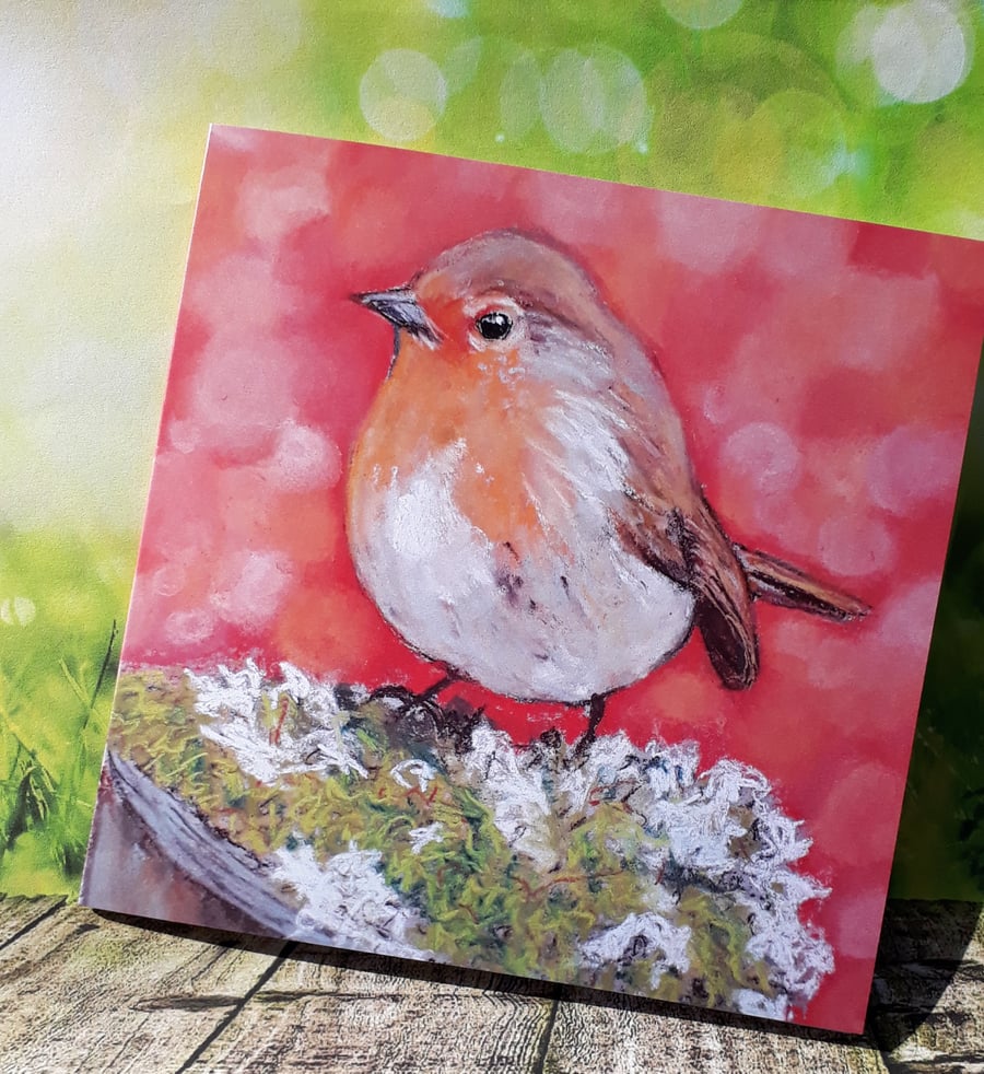 Blank greeting card of winter robin