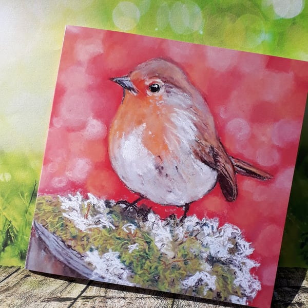 Blank greeting card of winter robin