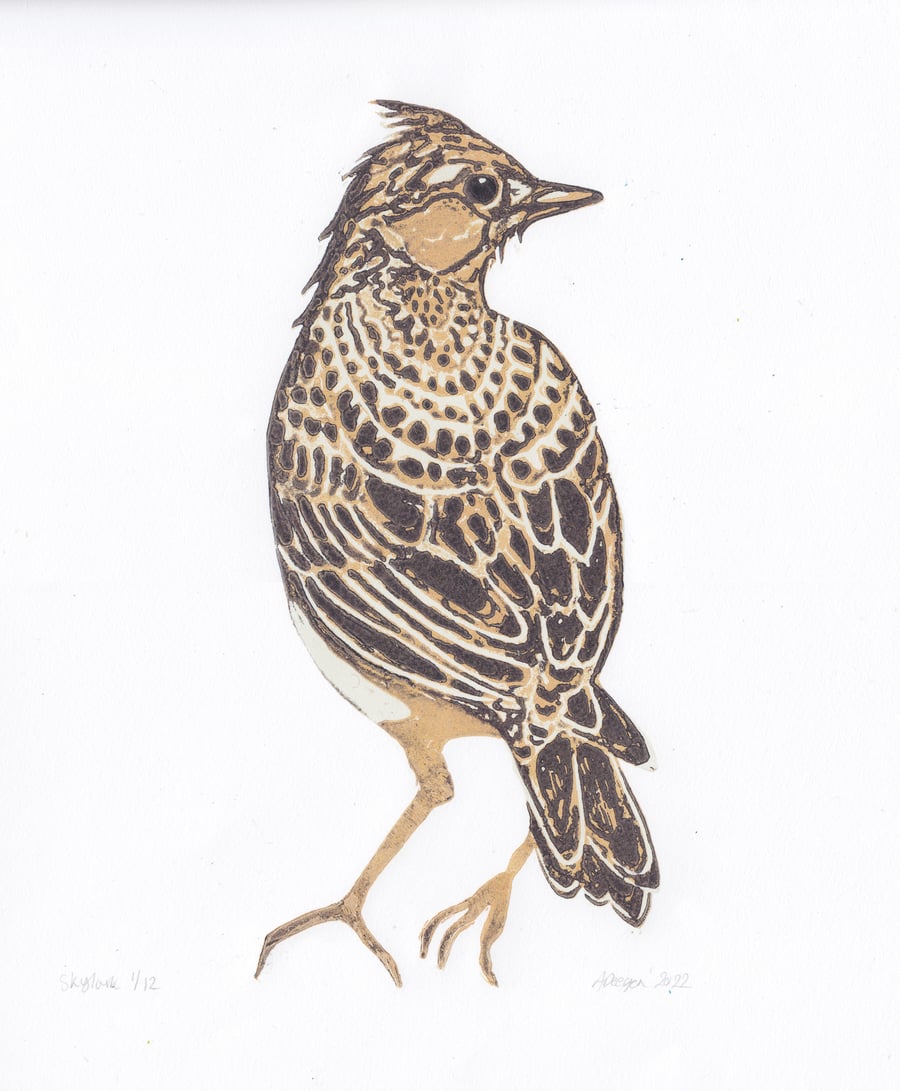 Skylark original lino print 