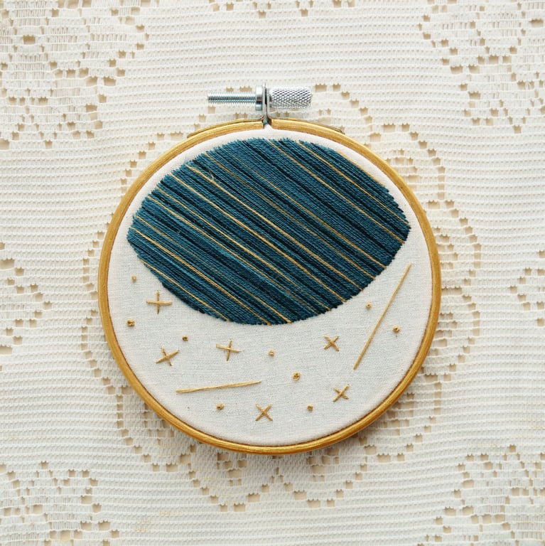 Space and Time - Blue Planet 4 Inch Embroidery Hoop
