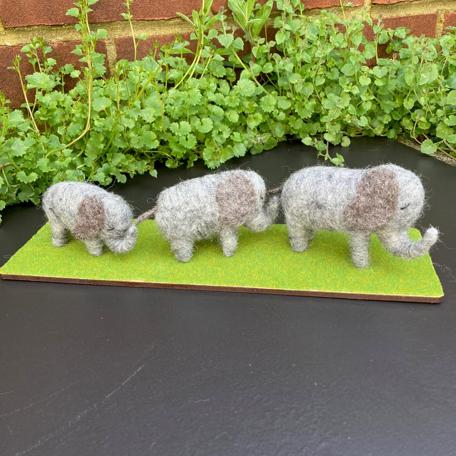 Trio of elephants, felted sculpture, model