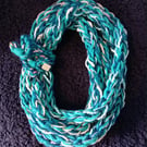 Teal Turquoise Long Skinny Finger Knitted Infinity Scarf 